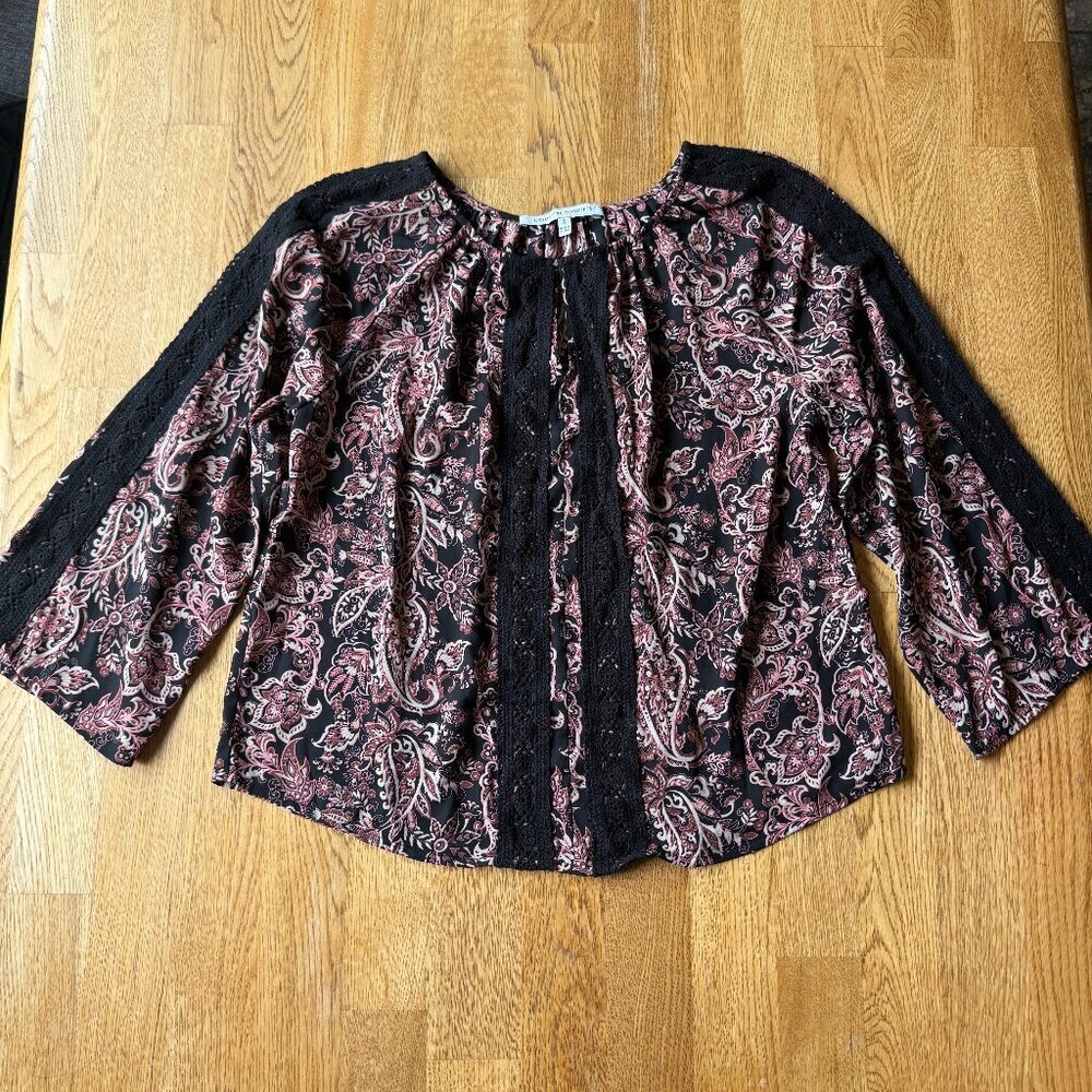 Collective Concepts Paisley Floral Blouse Pink Black Size Small